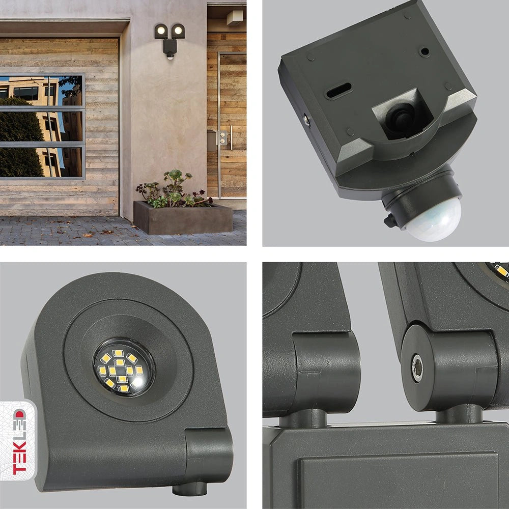 Wall-A Double Head Security Floodlight with PIR Sensor 20W Cool White 4000K in use in public space