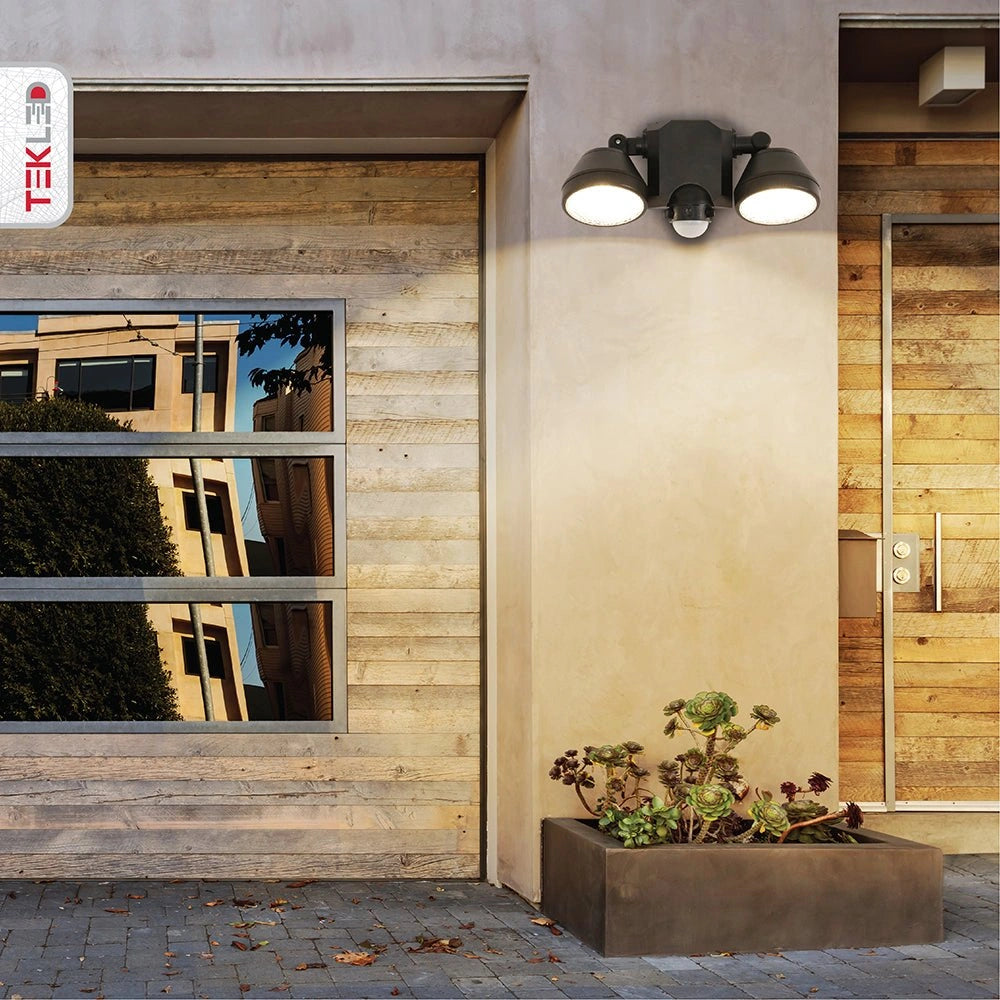 Wall-E Double Head Security Floodlight with PIR Sensor 20W Cool White 4000K in use in commercial setting