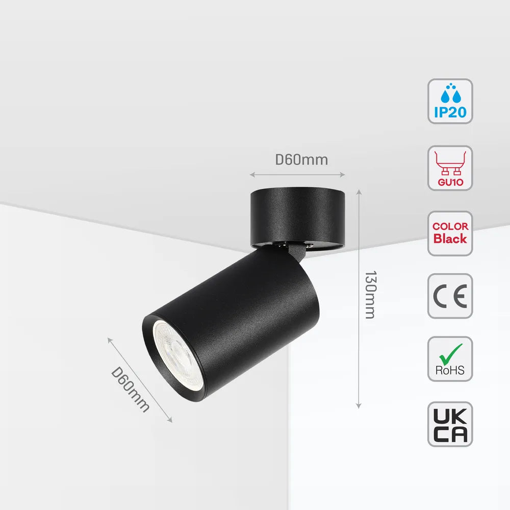Tamaño y especificaciones técnicas del Downlight Superficial GU10 Giratorio e Inclinable-172-03025