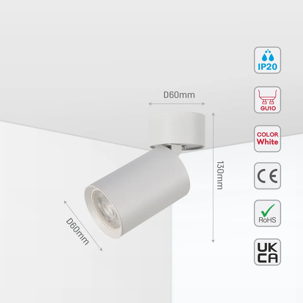 Tamaño y especificaciones técnicas del Downlight GU10 Montado en Superficie Giratorio y Inclinable-172-03027