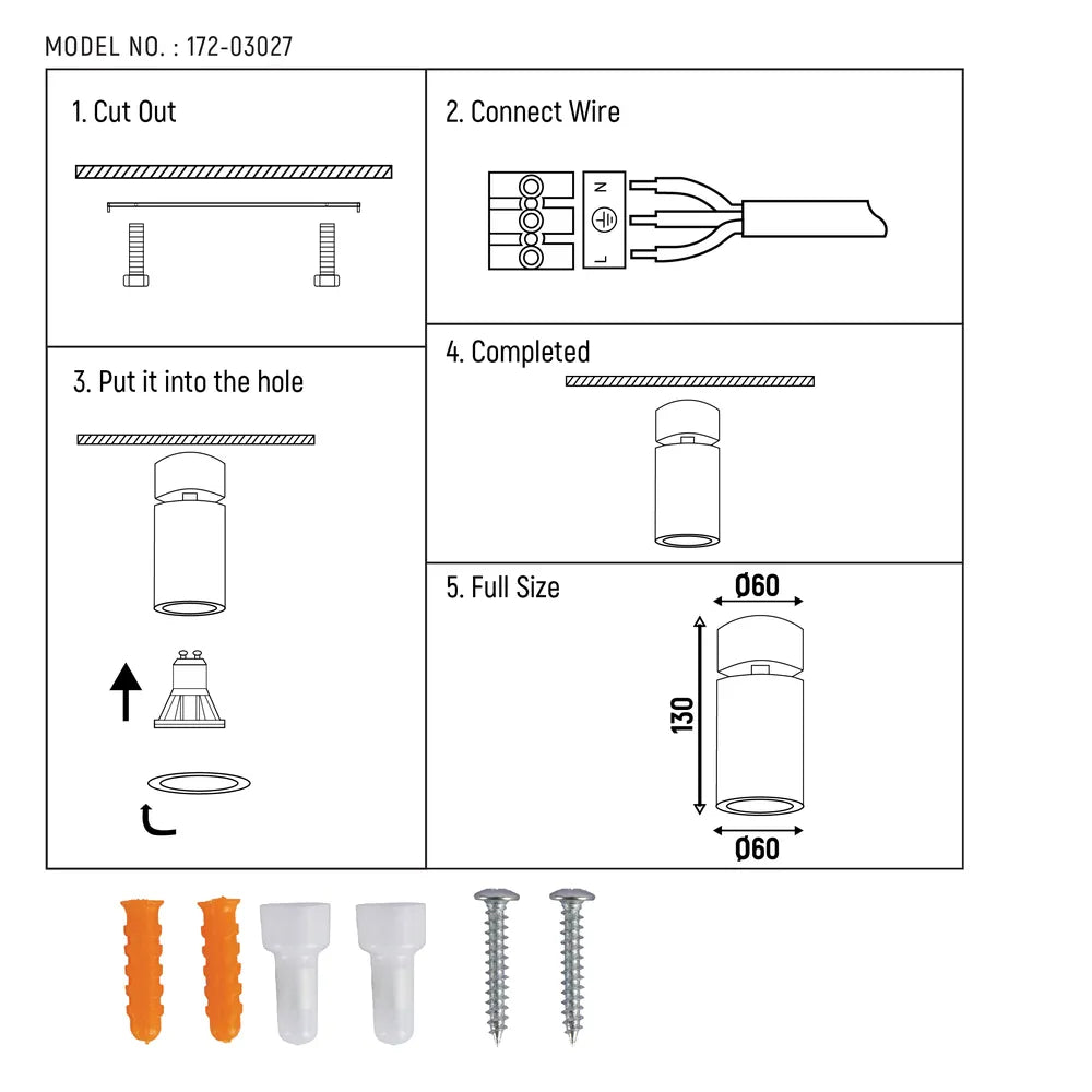 Manual de usuario para Downlight de Superficie Montado con GU10 Giratorio e Inclinable-172-03027