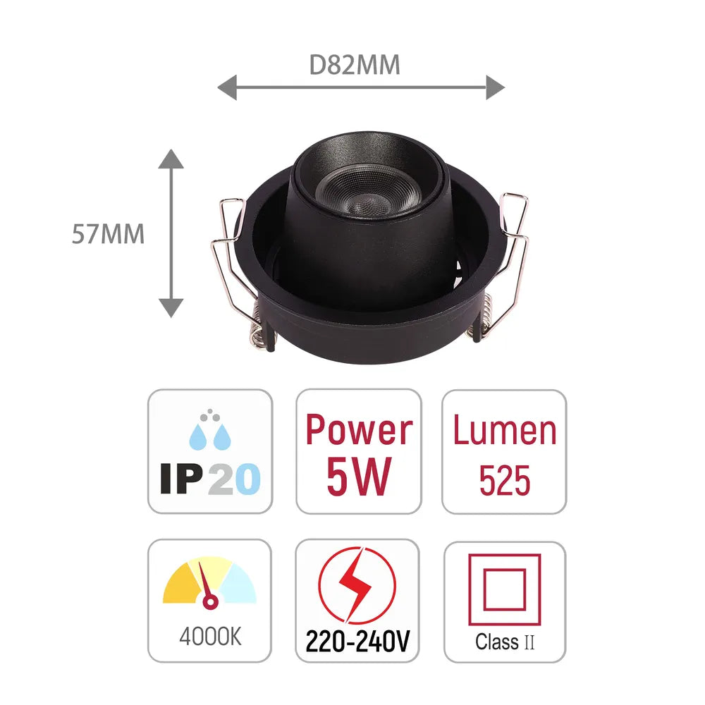 Tamaño y especificaciones técnicas del Downlight LED Empotrado con Cardán Ajustable Sentinel-143-03408