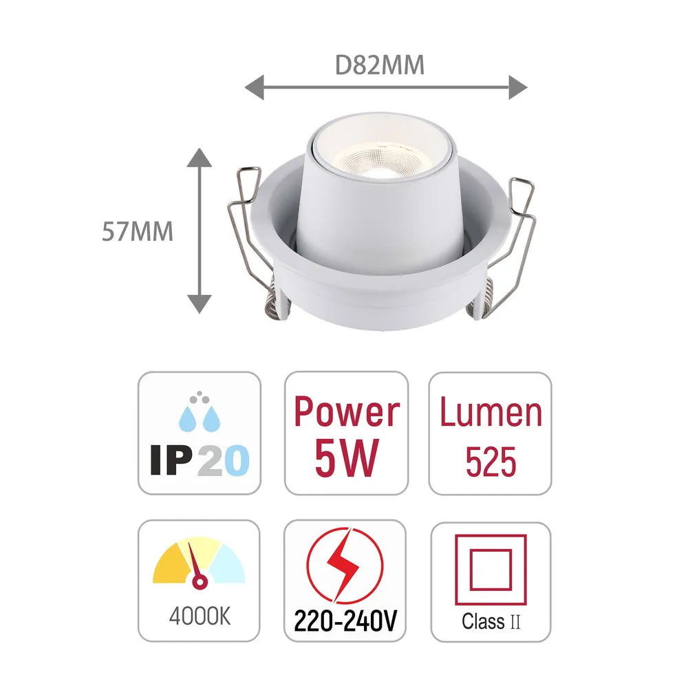 Tamaño y especificaciones técnicas del Downlight LED empotrado de cardán ajustable Sentinel-143-03409