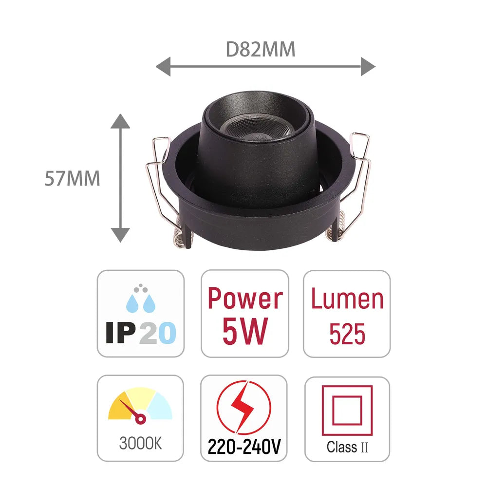 Tamaño y especificaciones técnicas del Downlight LED Empotrado con Cardán Ajustable Sentinel-143-03410