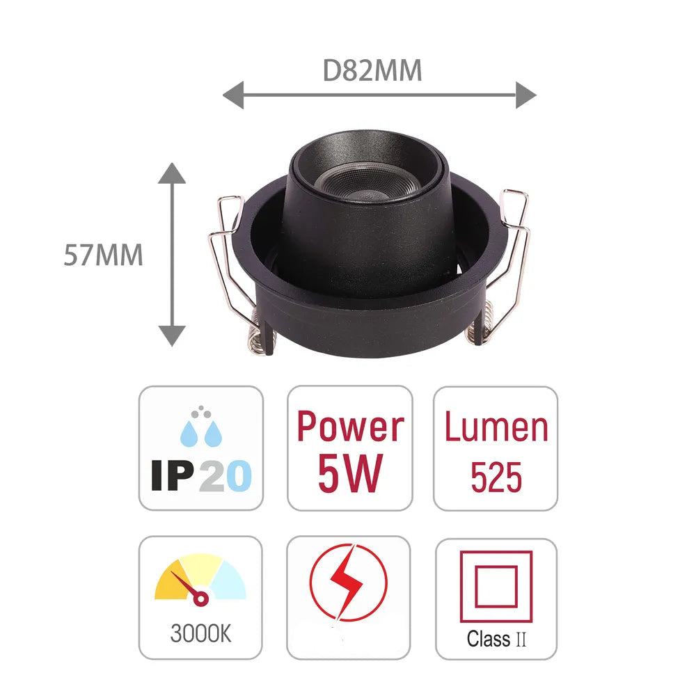 Tamaño y especificaciones técnicas del Downlight LED Empotrado con Cardán Ajustable Sentinel-143-03410