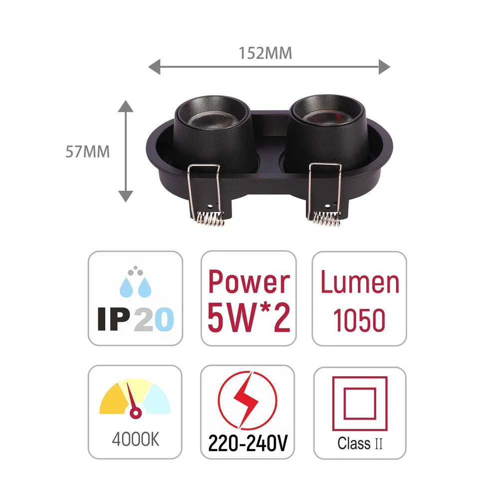 Tamaño y especificaciones técnicas del Downlight LED empotrado con cardán ajustable Sentinel-143-03412