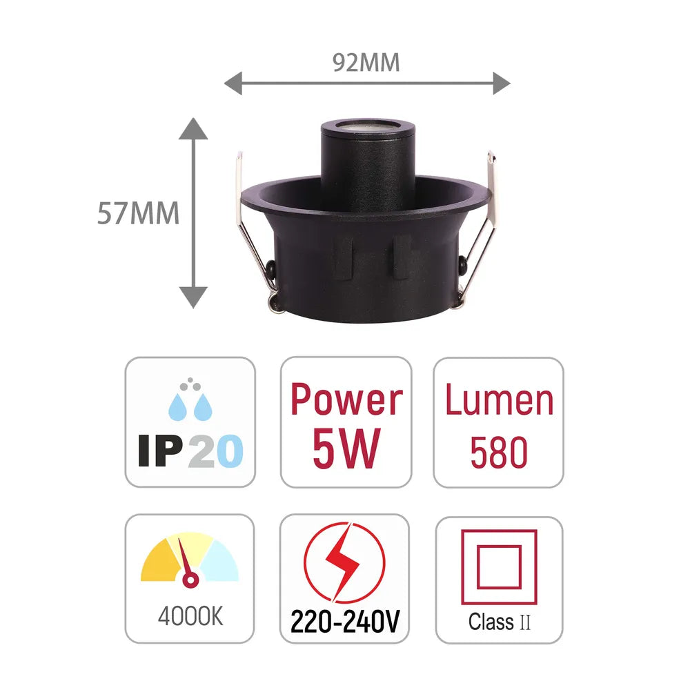 Tamaño y especificaciones técnicas del Downlight Empotrado LED Ajustable con Cardán Compacto Sentinel-143-03416