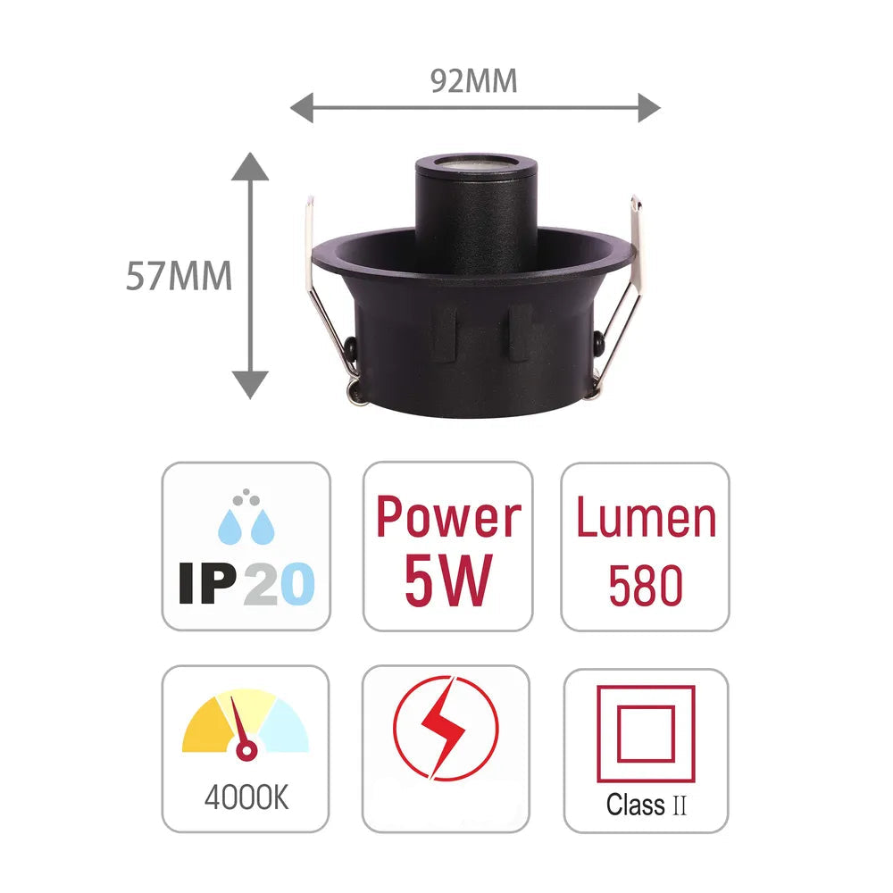 Tamaño y especificaciones técnicas del Downlight Empotrado LED Ajustable con Cardán Compacto Sentinel-143-03416