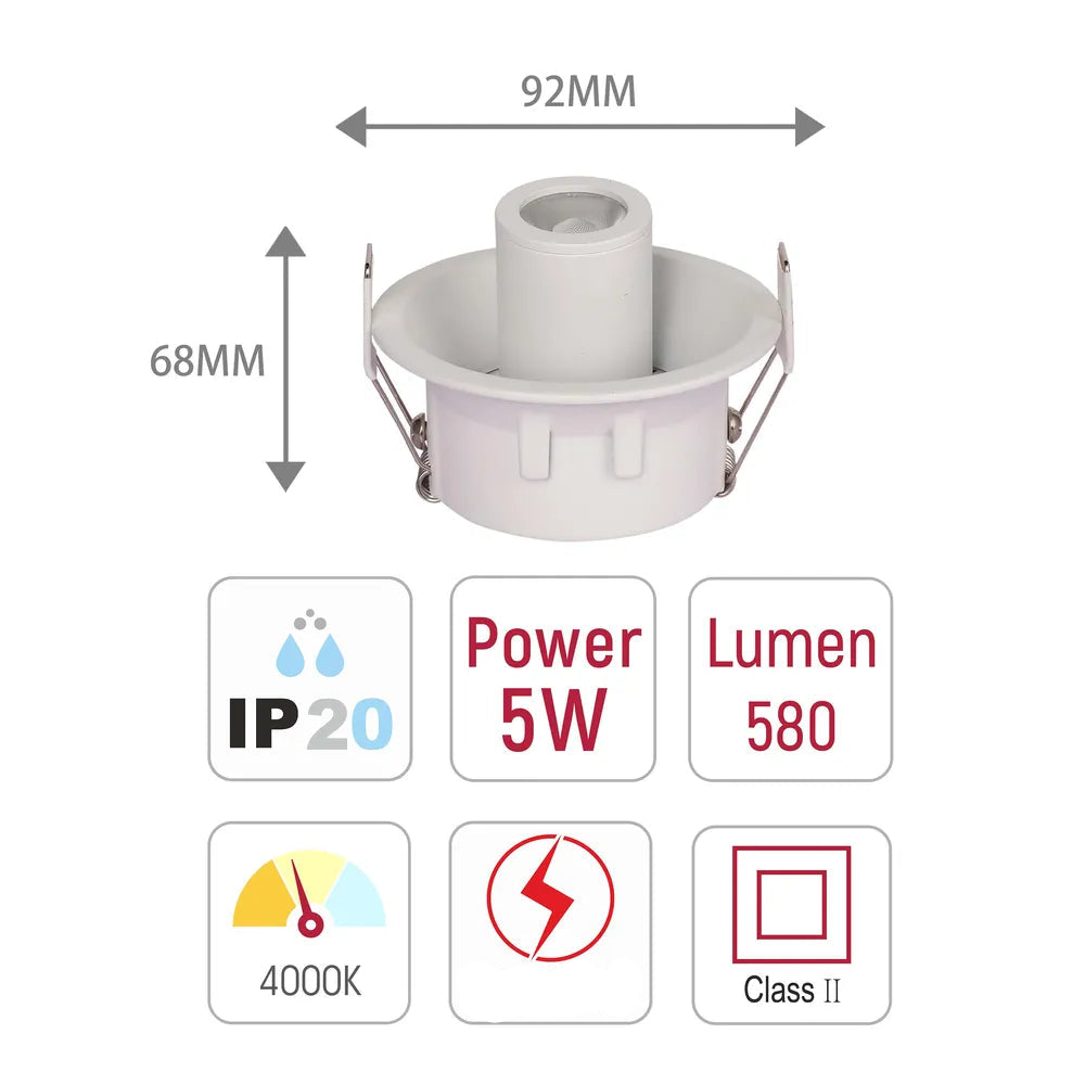 Tamaño y especificaciones técnicas del Downlight LED Empotrado de Gimbal Ajustable Compacto Sentinel-143-03418