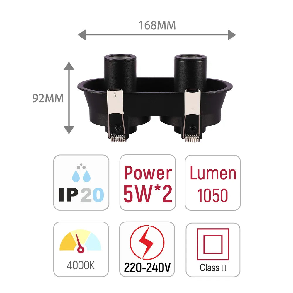 Tamaño y especificaciones técnicas del Downlight LED Empotrado con Gimbal Ajustable Compacto Sentinel-143-03422