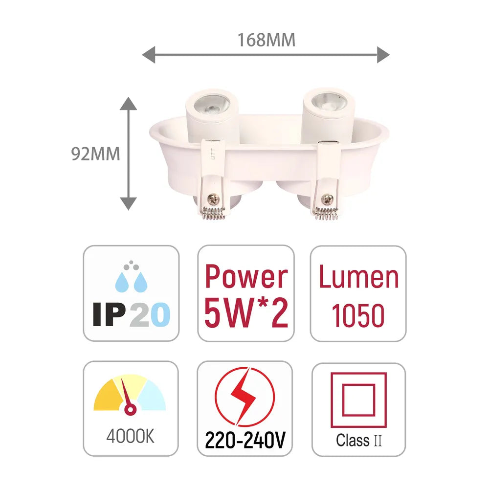 Tamaño y especificaciones técnicas del Downlight LED Empotrado de Gimbal Ajustable Compacto Sentinel-143-03424