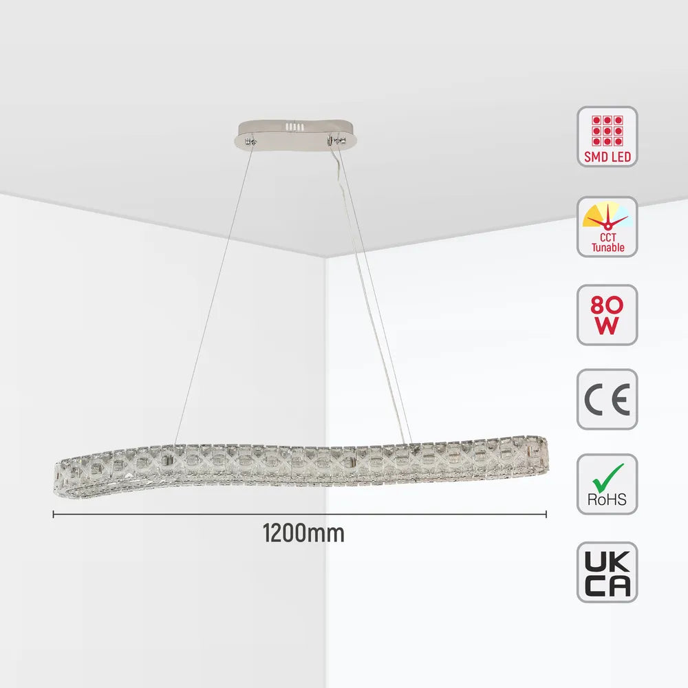 Tamaño y especificaciones técnicas del Candelabro Colgante LED Serpentine Crystal Helix 80W-159-18348
