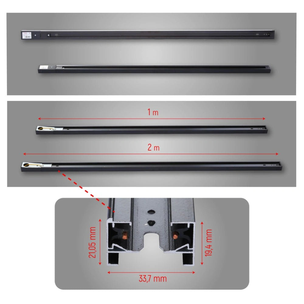 Size of Track for 2 Conductor Tracklight adaptors 1m or 2m Black or White Halo Type | TEKLED 175-15200