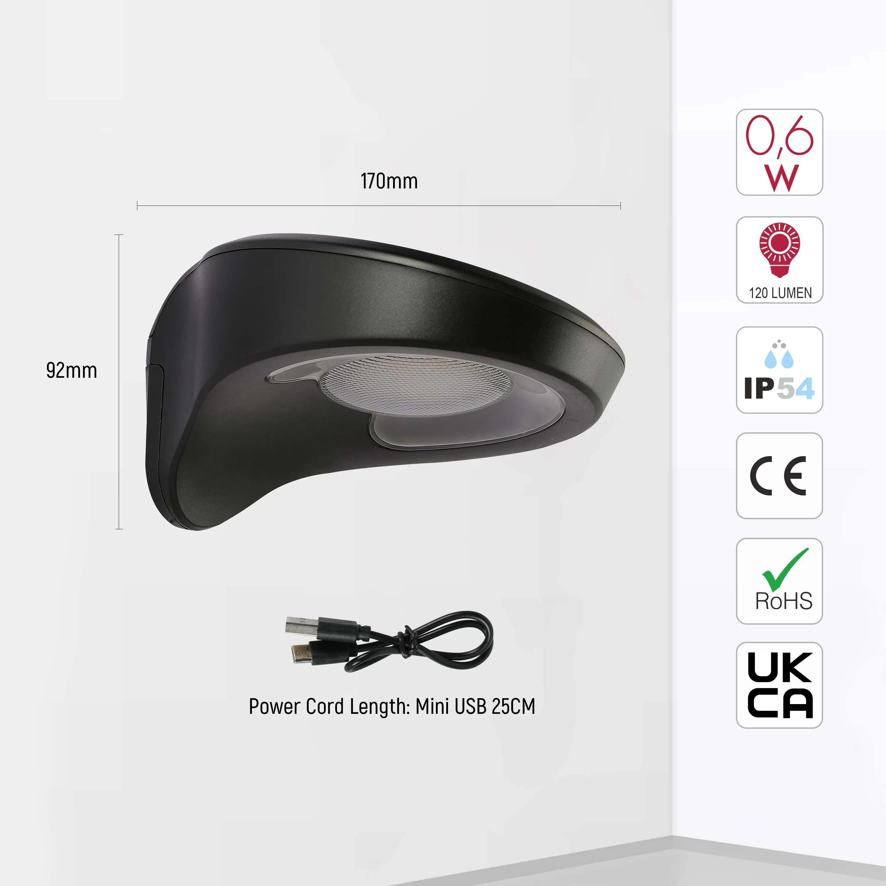 Aplique de Pared LED Curvo con Energía Solar, Sensor de Movimiento, 3000K Blanco Cálido, Recargable para Uso Exterior, Luz de Seguridad Solar con Sensor, TEKLED