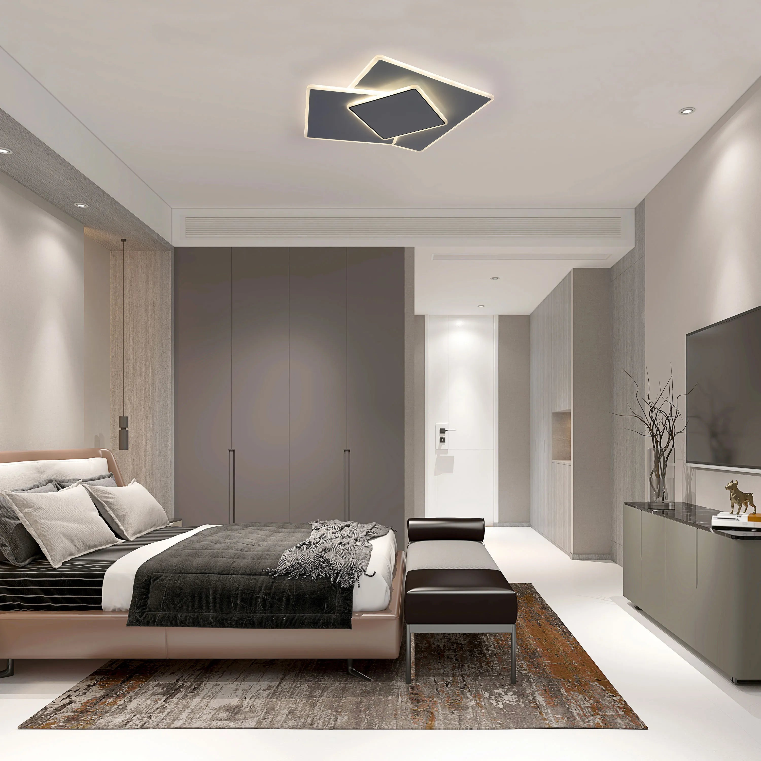 Lámpara de Techo LED Cuadrada Triple Escalonada, CCT, 45W, Montaje a Ras, Lámpara LED de Techo Empotrada, TEKLED