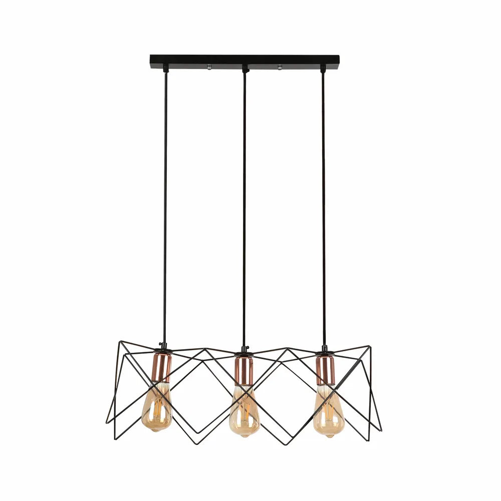 Lámpara Colgante de Metal TEKLED Lámpara Colgante Jaula Estrella con Acabado en Oro Rosa y Marco de Metal Negro-2 Lámparas-159-17028