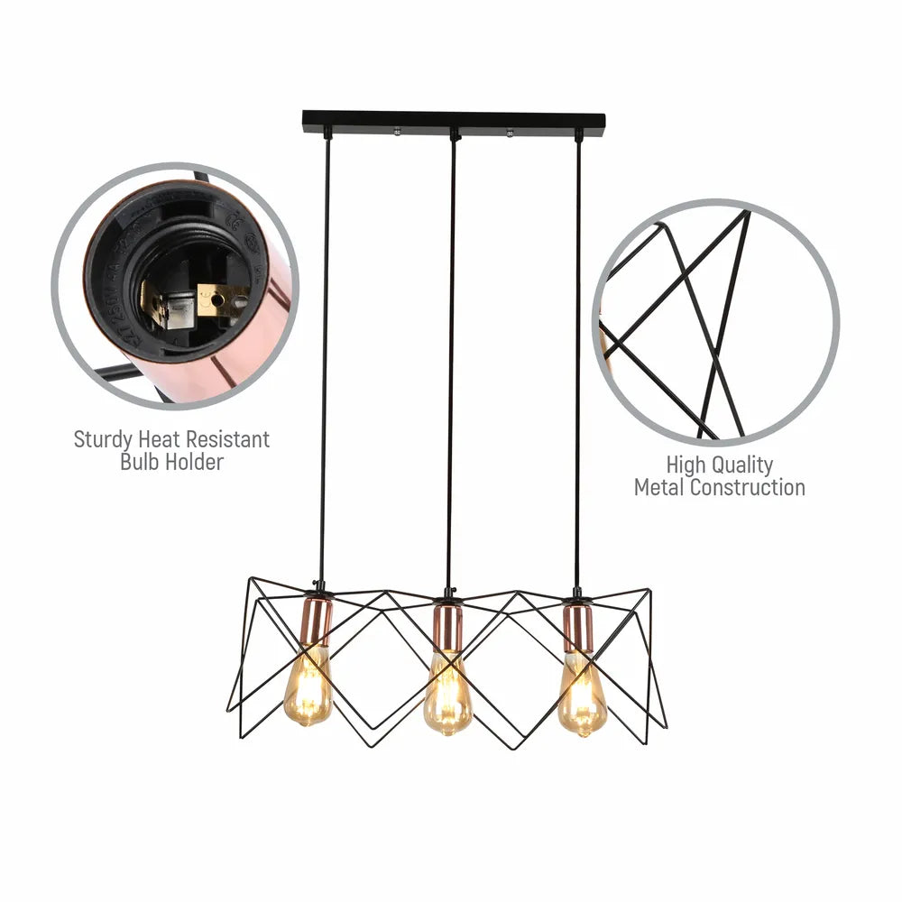 Detalles del Colgante Luminaria Star Cage con Acabado en Oro Rosa y Estructura de Metal Negro-159-17028