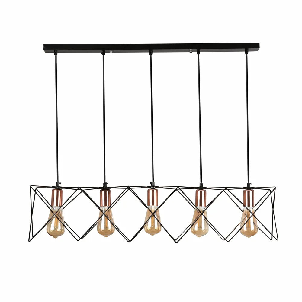 Metal Pendant Light TEKLED Lámpara Colgante en Jaula Estrella con Acabado en Oro Rosa y Estructura de Metal Negro-3 Lámparas-159-17030