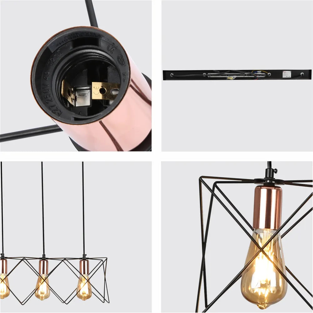 Plano cercano del Lámpara Colgante Star Cage con Acento de Oro Rosa y Estructura de Metal Negro-159-17030