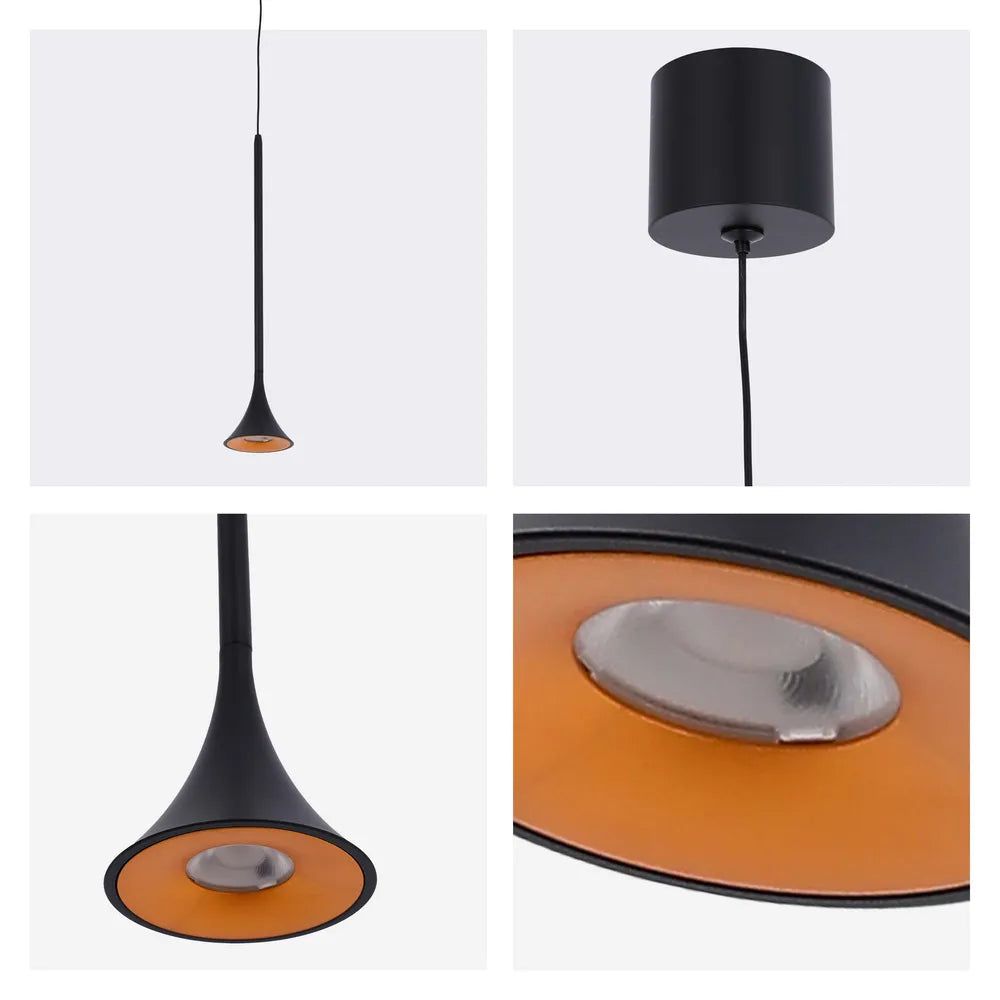 Detalles de la Lámpara Colgante LED Trompeta 5W Luz Cálida con Interior Dorado-150-19070