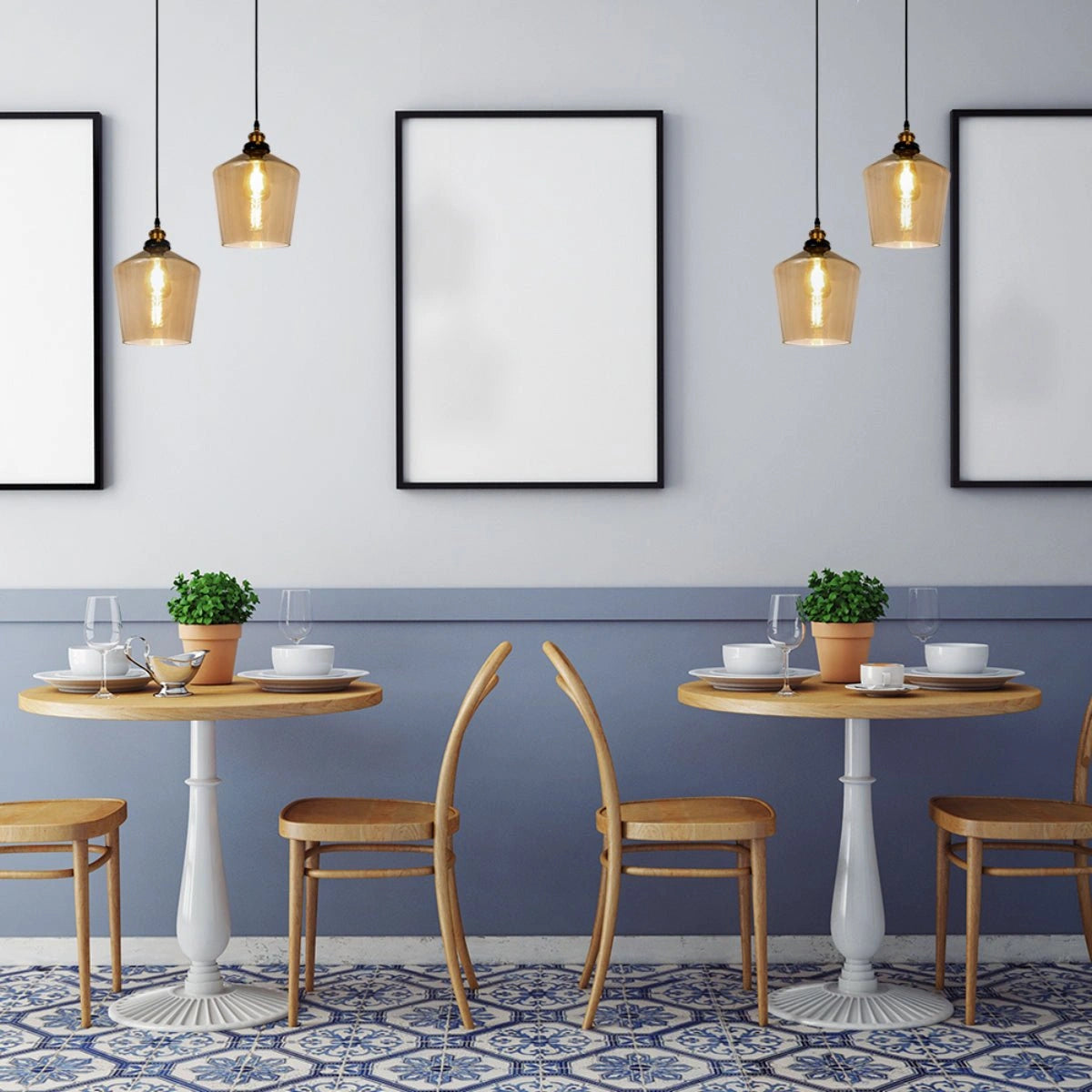 Indoor usage of Amber Glass Schoolhouse Pendant Ceiling Light with E27 | TEKLED 150-17826
