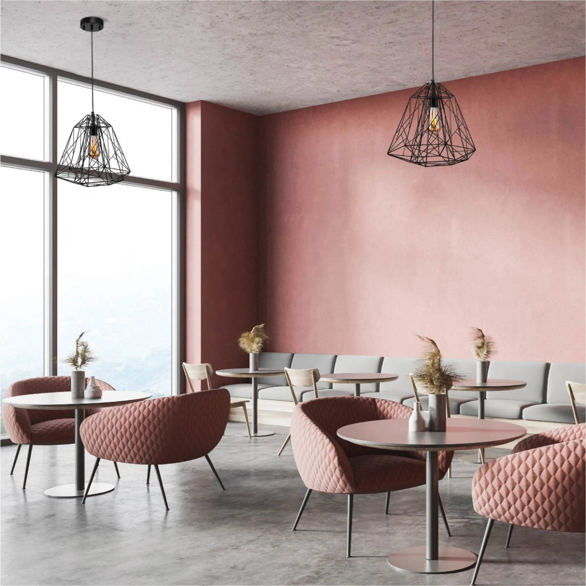 More interior usage of Black Wire Cage Pendant Ceiling Light with E27 | TEKLED 150-18087