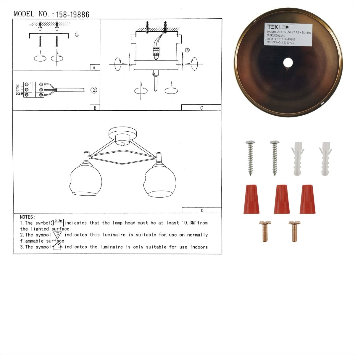 Manual del usuario para Luz de Techo Semi Empotrada de Vidrio Ámbar y Metal Negro | TEKLED 158-19886