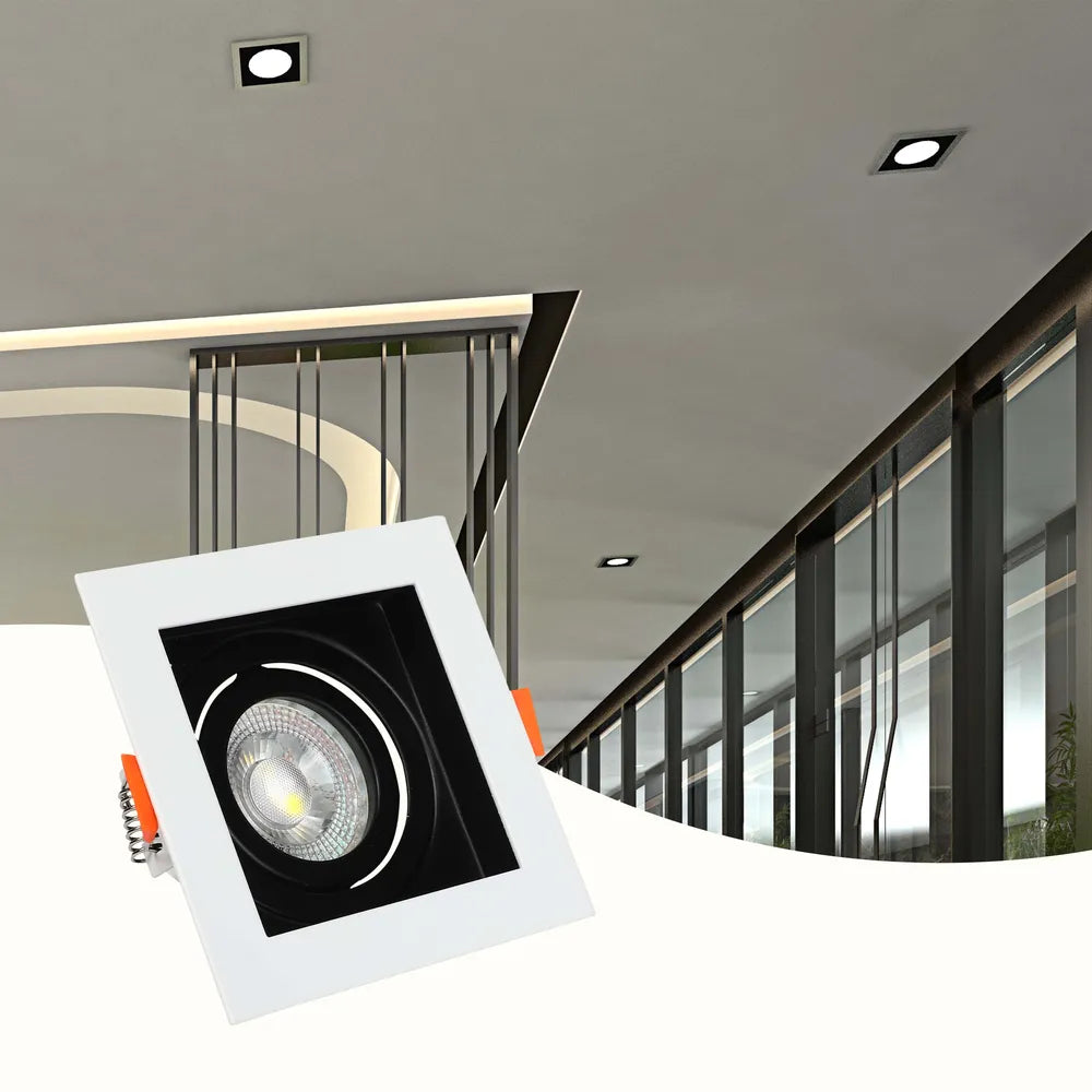 Luminaria empotrada moderna GU10 iluminando un salón elegante con una decoración elegante, mejorando la atmósfera con iluminación ajustable.143-03440