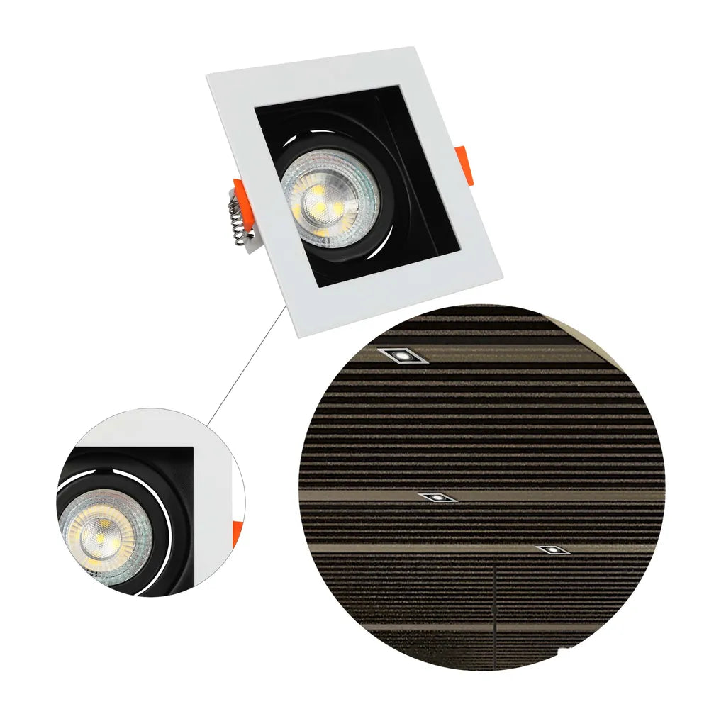 Vista cerrada del Downlight GU10 Cuadrado Basculante Valiant-143-03440