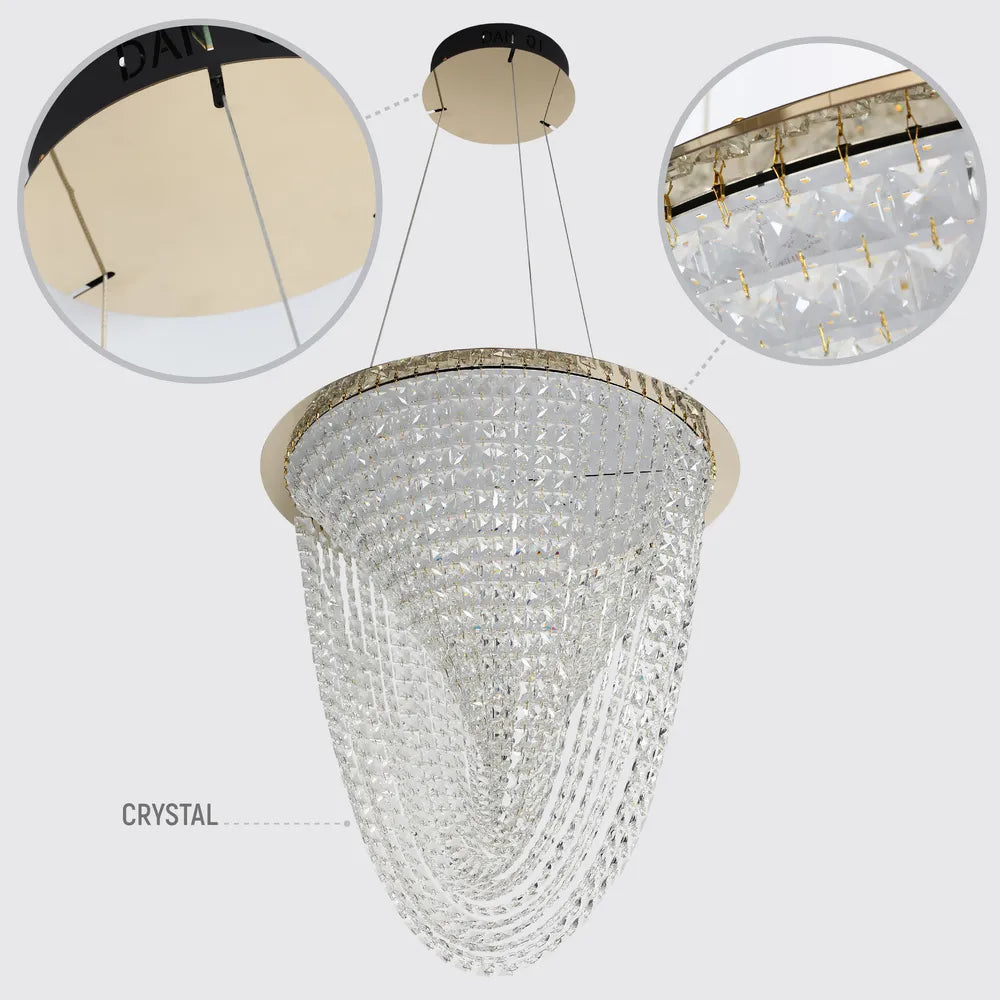 Detalles de la Lámpara de Araña LED Vortex Crystal Cascade 80W Oro-159-18344