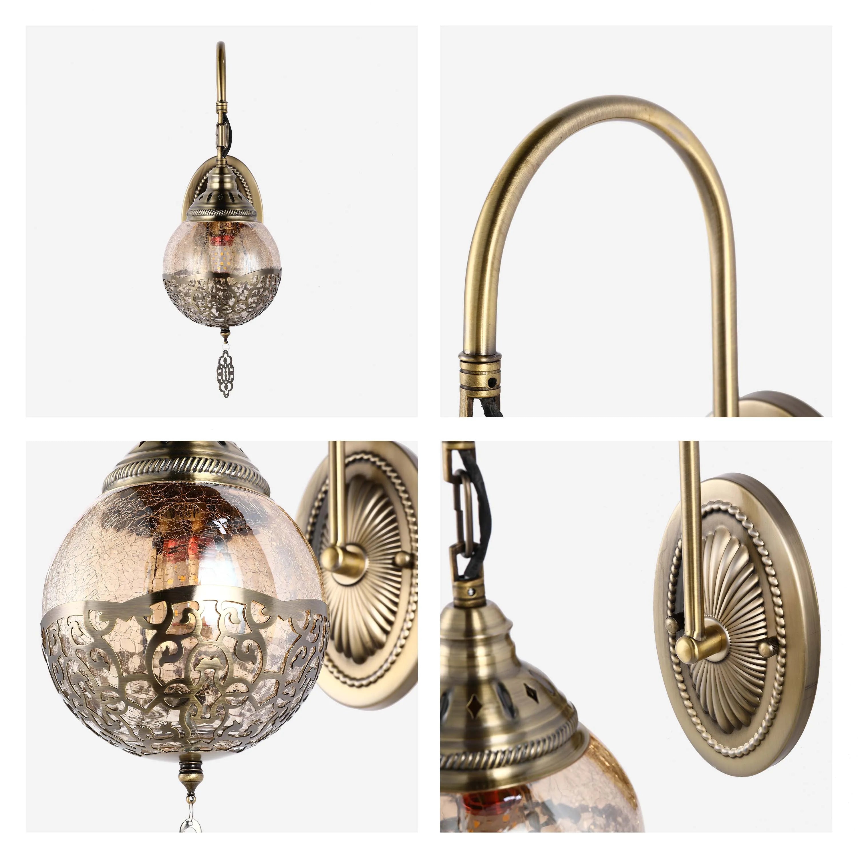 Lámpara de pared de vidrio antiguo con metal decorativo