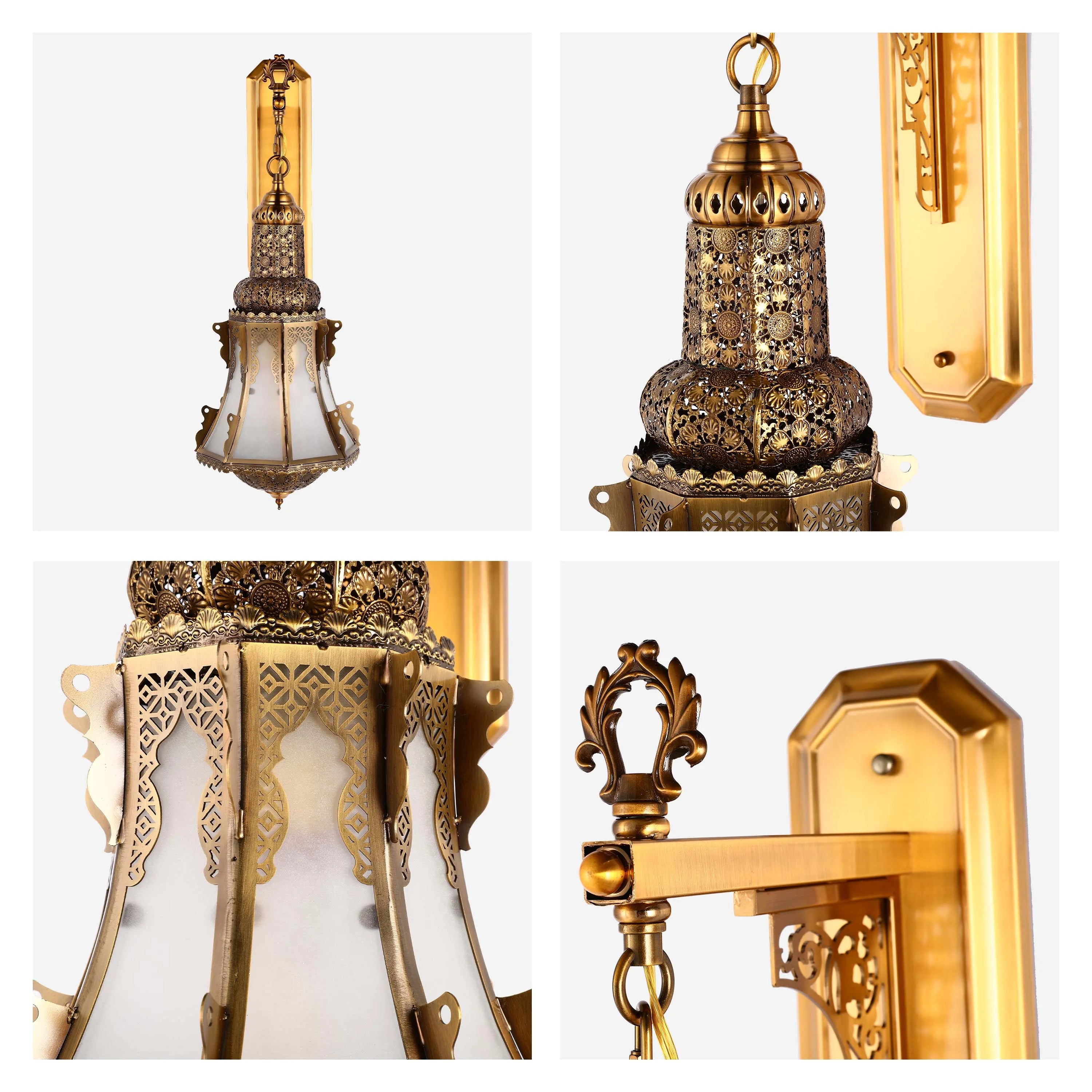 Lámpara de pared de vidrio antiguo con metal decorativo