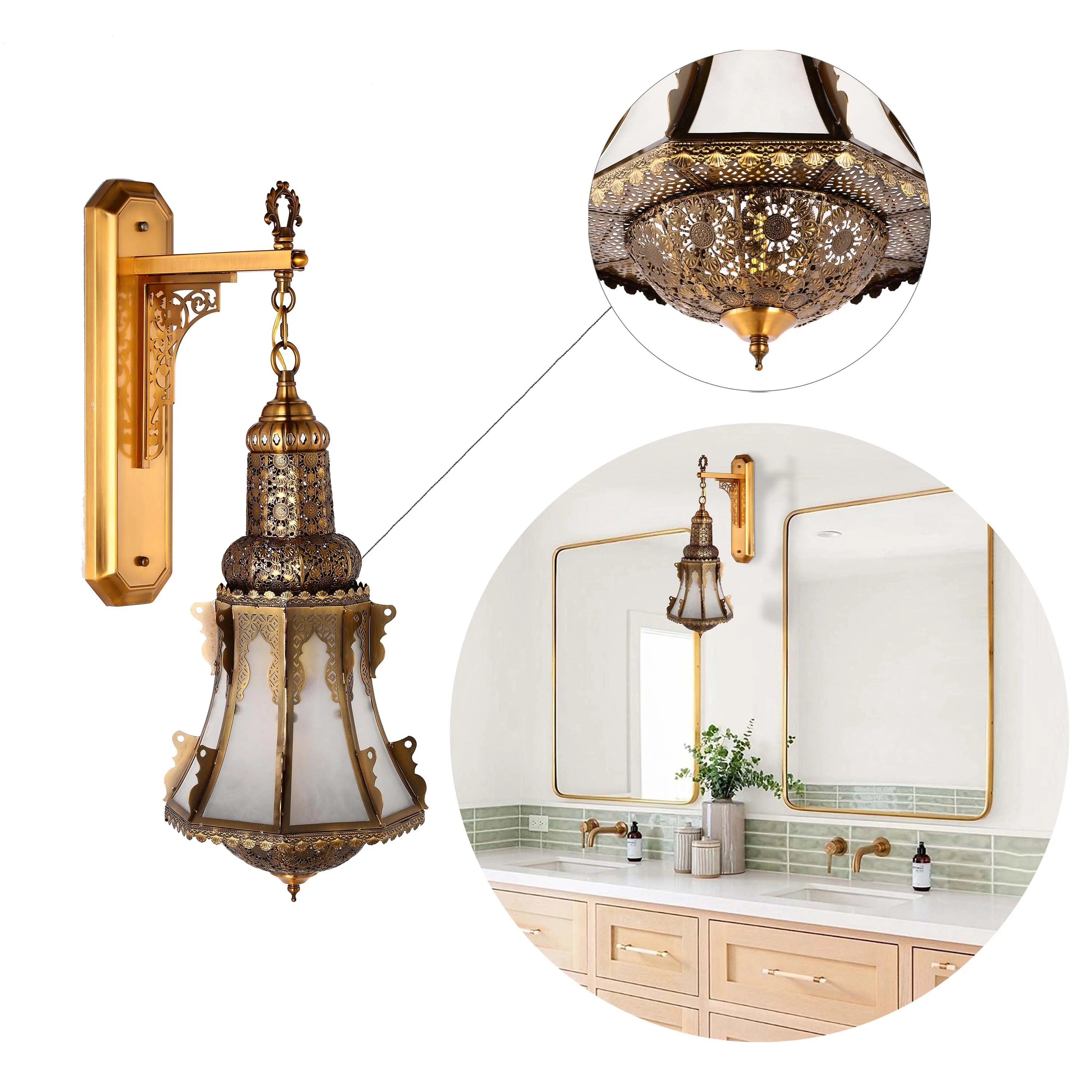 Lámpara de pared de vidrio antiguo con metal decorativo