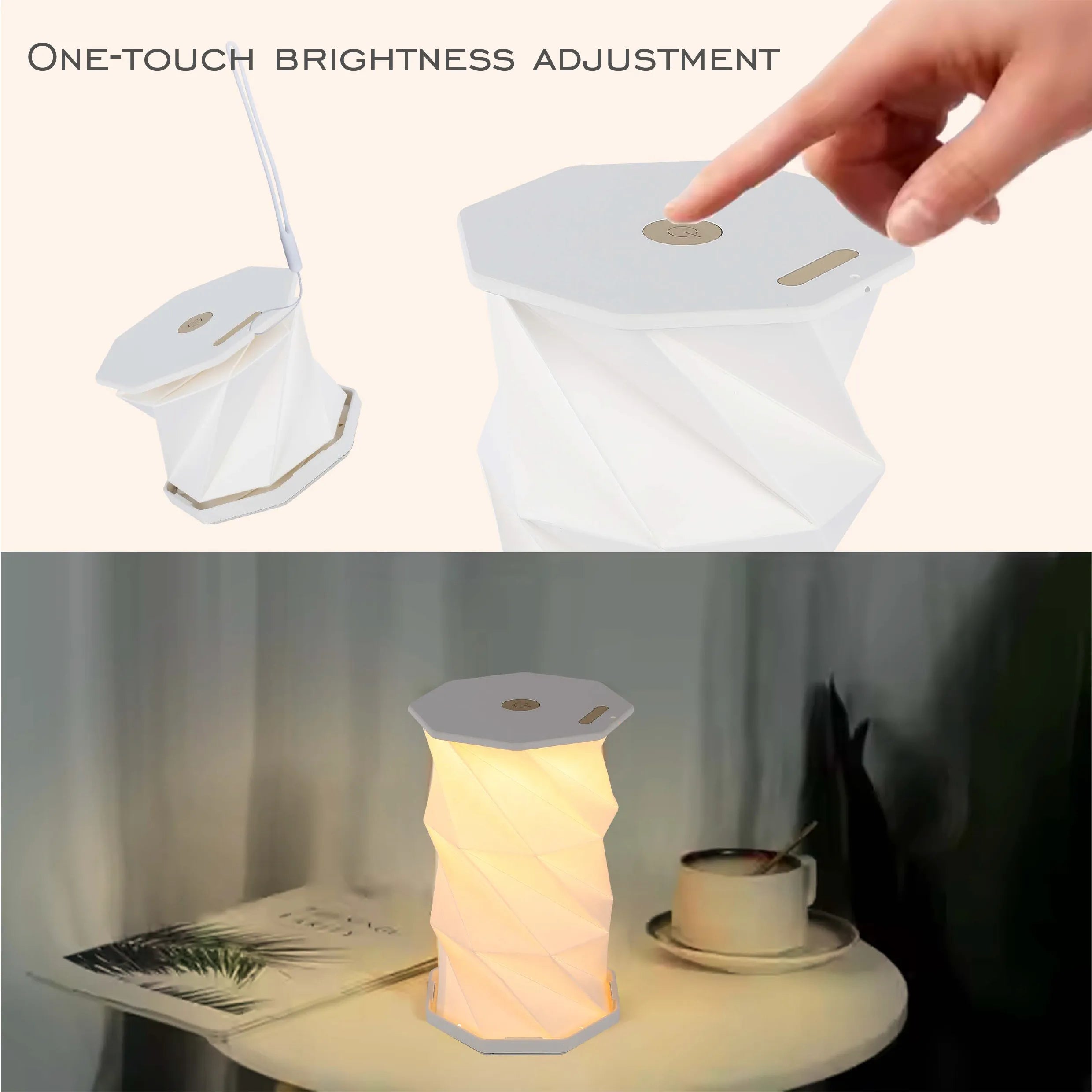Lámpara de mesa origami expandible – Blanco y dorado, recargable por USB, LED regulable con 3 temperaturas de color (3CCT)