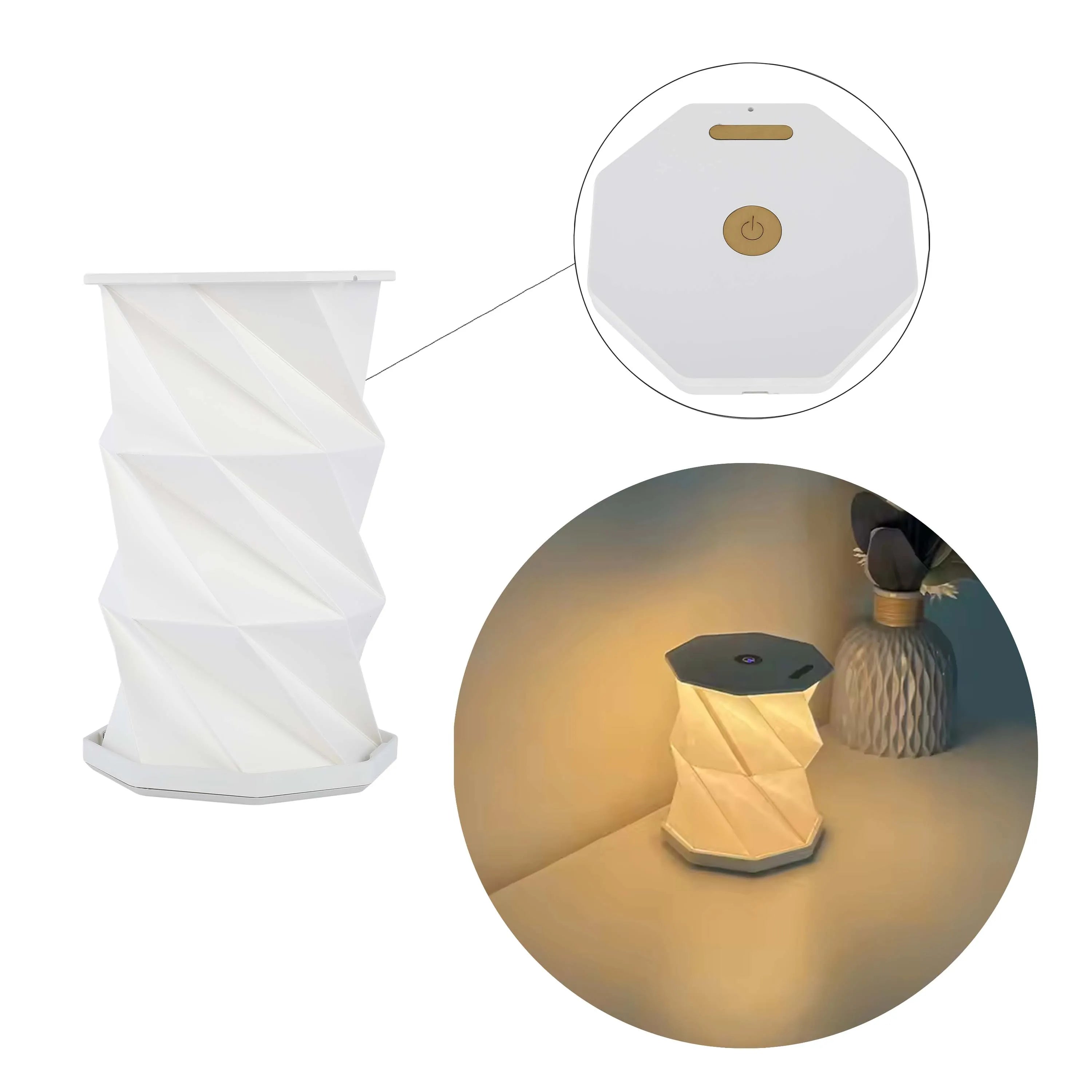 Lámpara de mesa origami expandible – Blanco y dorado, recargable por USB, LED regulable con 3 temperaturas de color (3CCT)