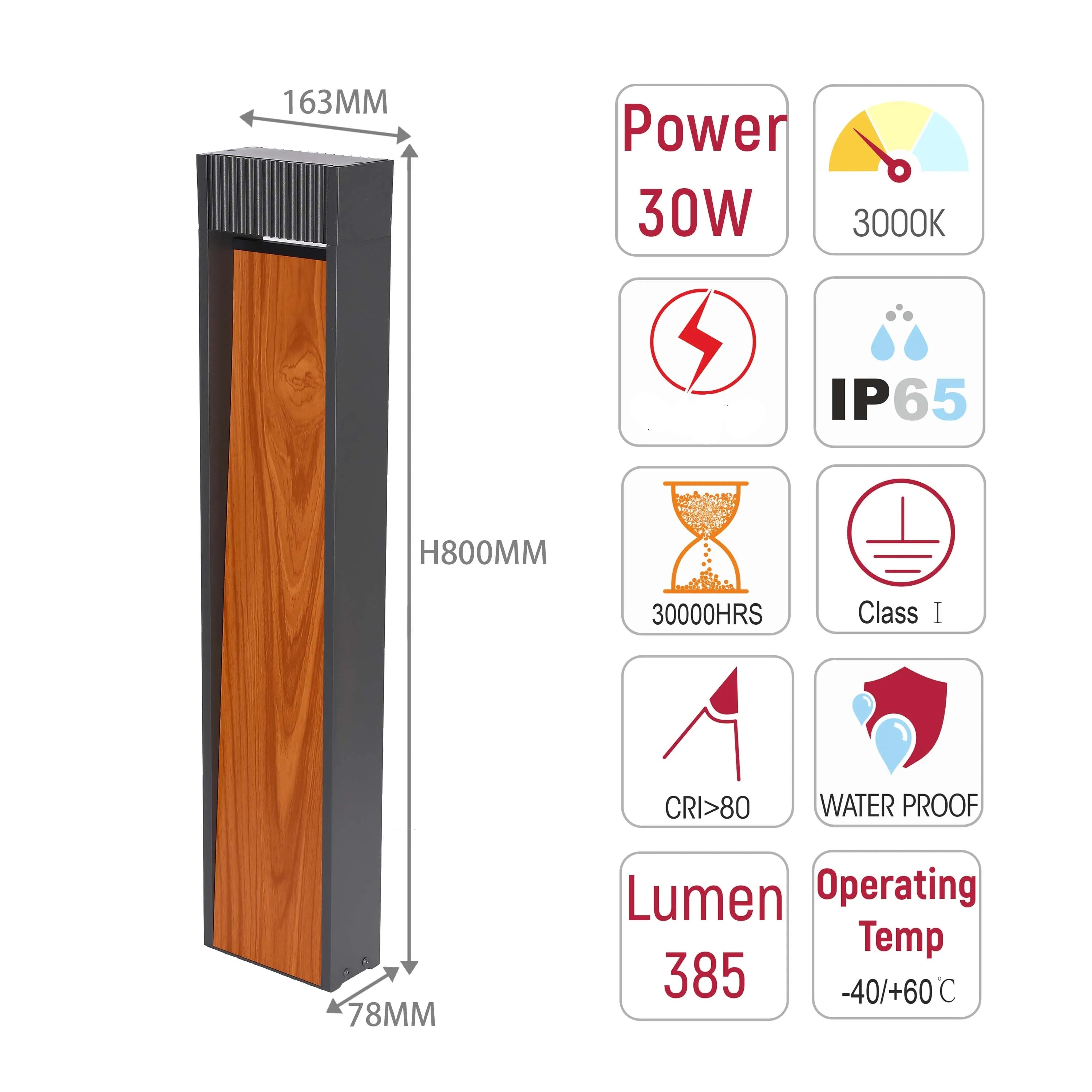 Luminaria de poste para exterior con efecto madera