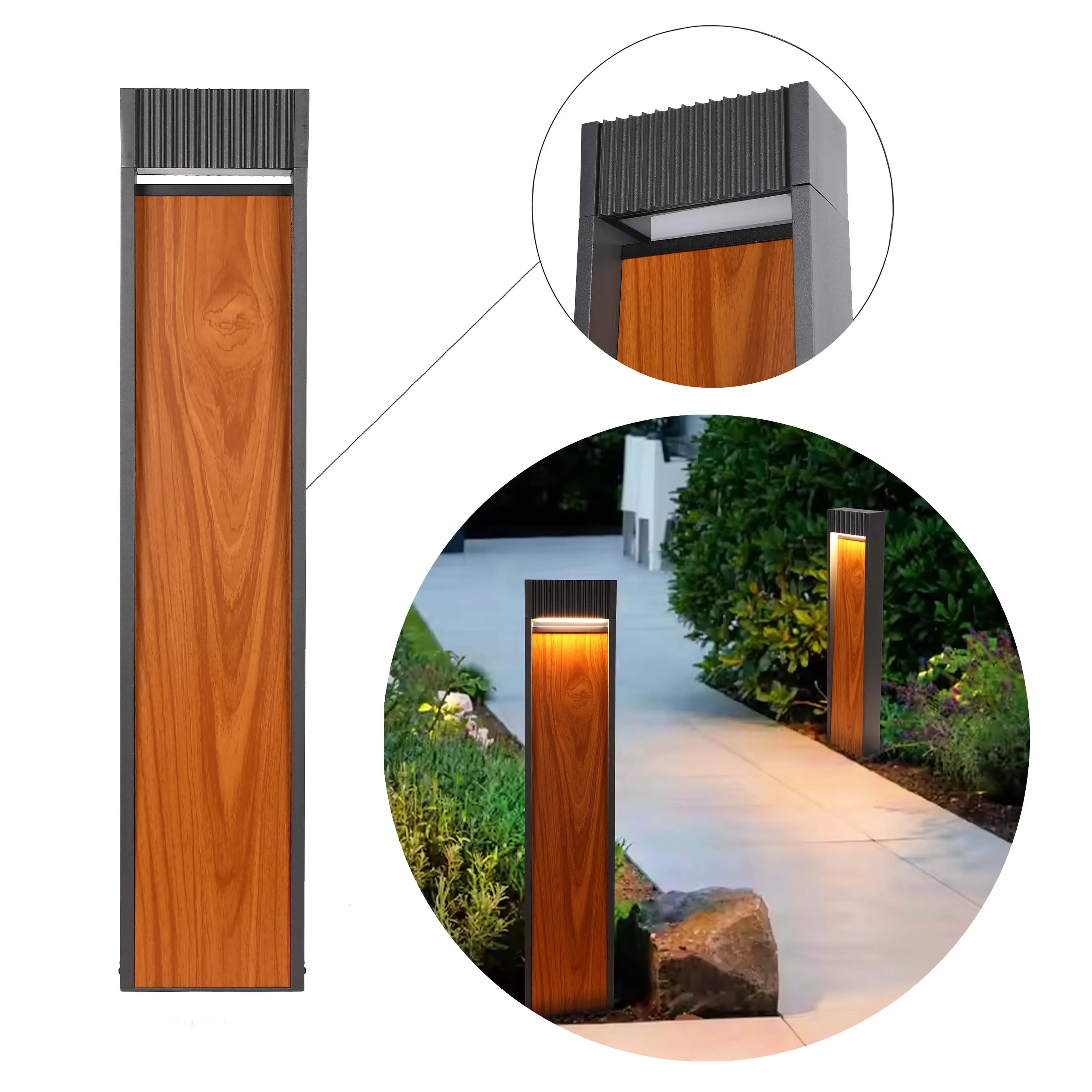 Luminaria de poste para exterior con efecto madera
