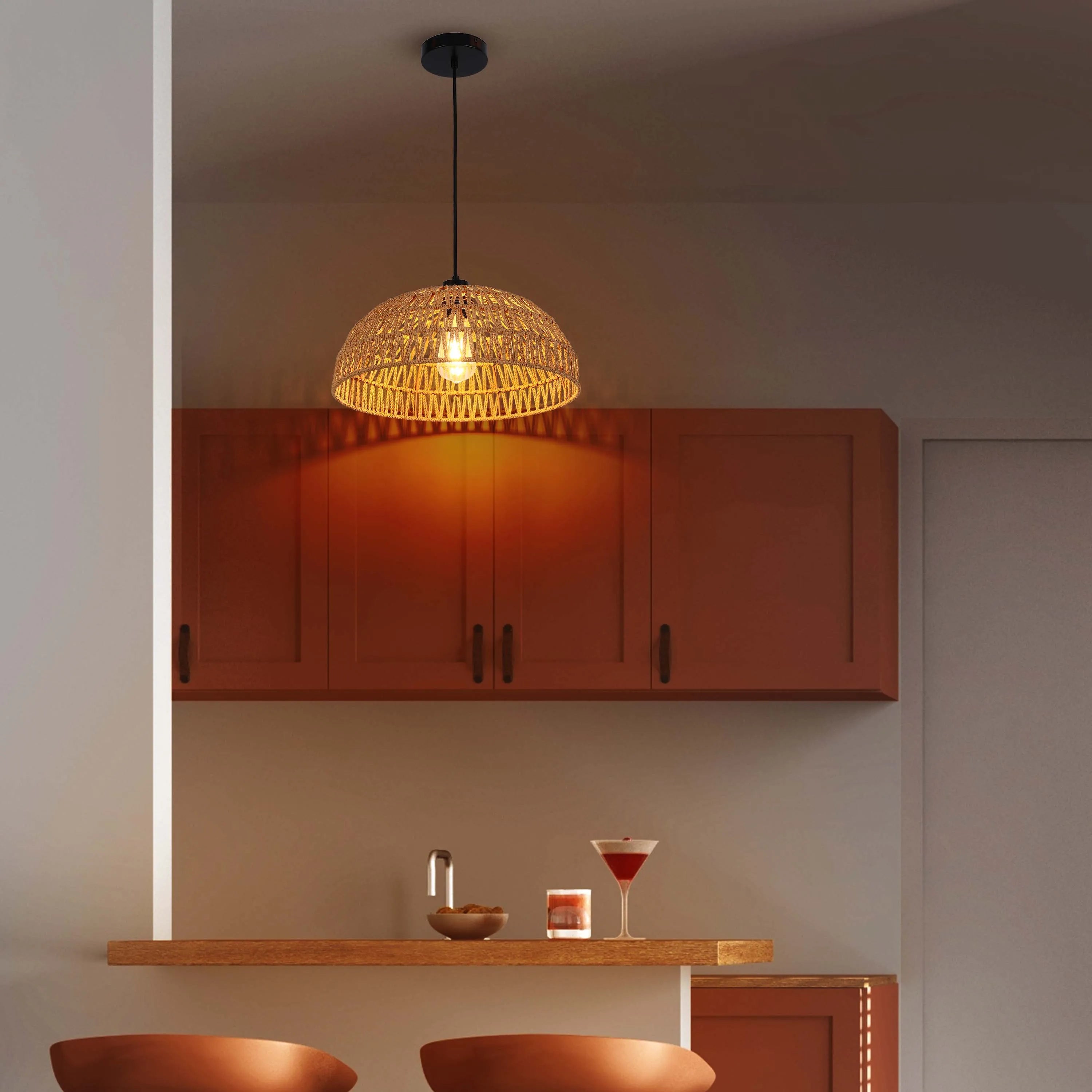 Colección de lámparas colgantes tejidas - Cuerda, bambú y madera