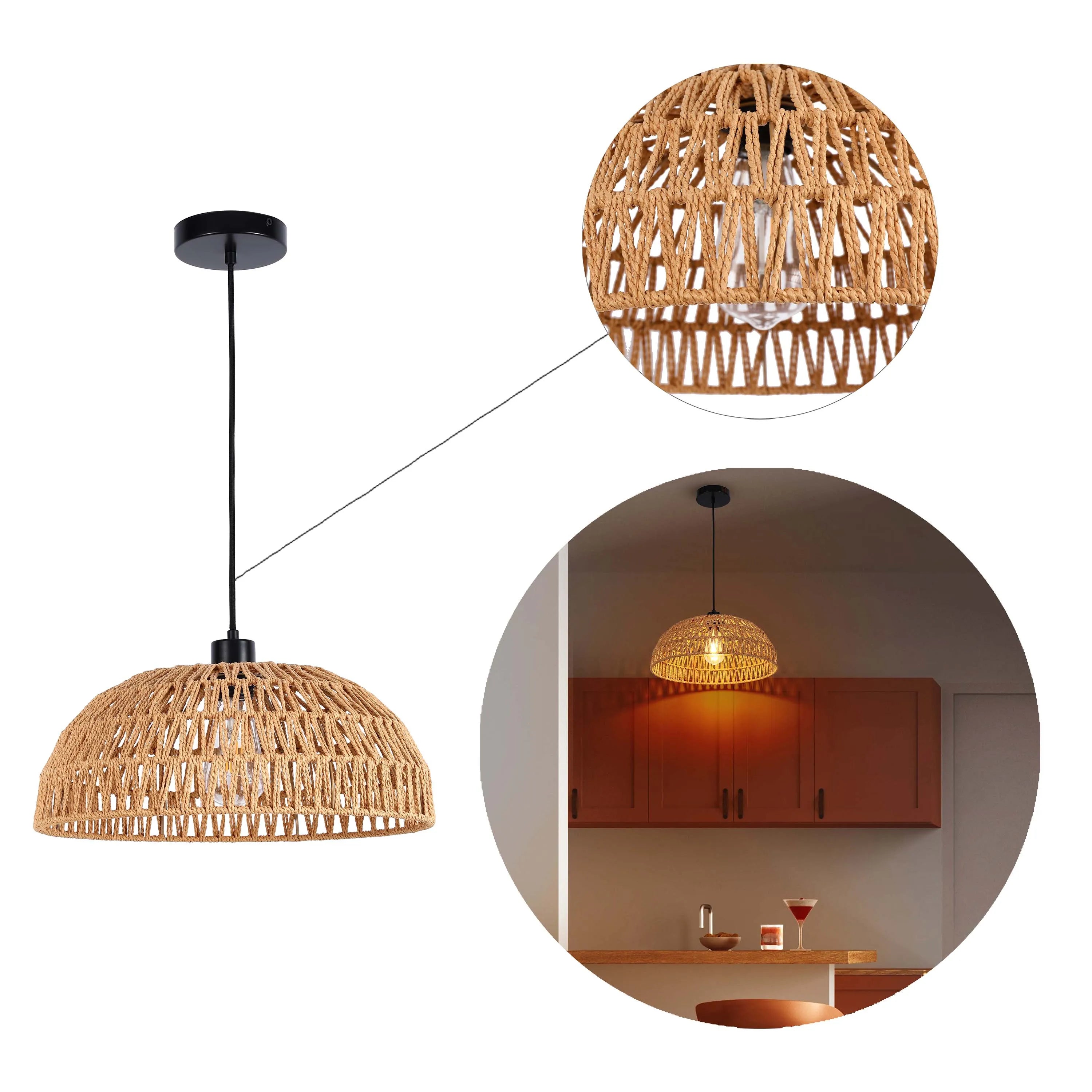 Colección de lámparas colgantes tejidas - Cuerda, bambú y madera