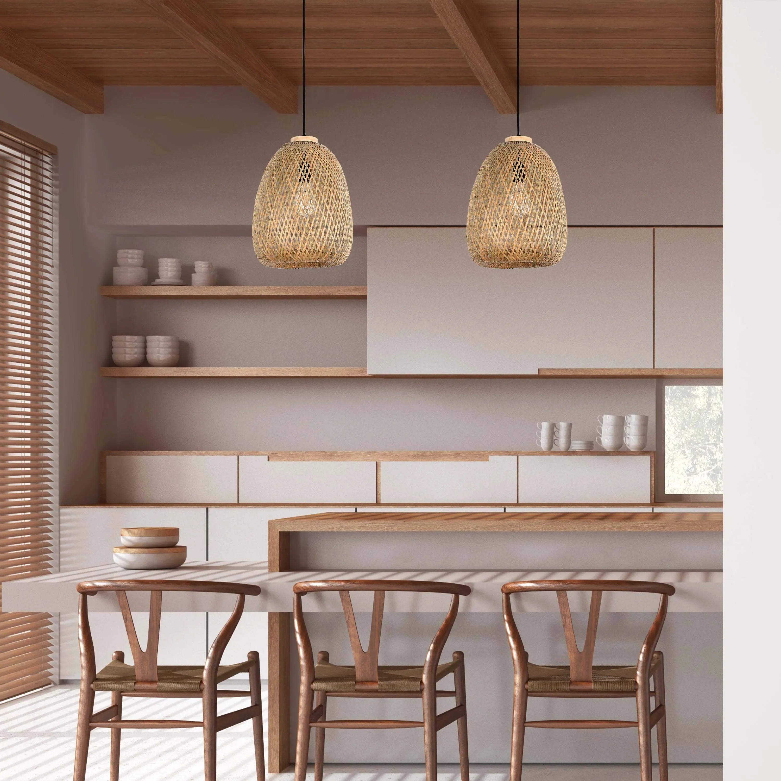 Colección de lámparas colgantes tejidas - Cuerda, bambú y madera