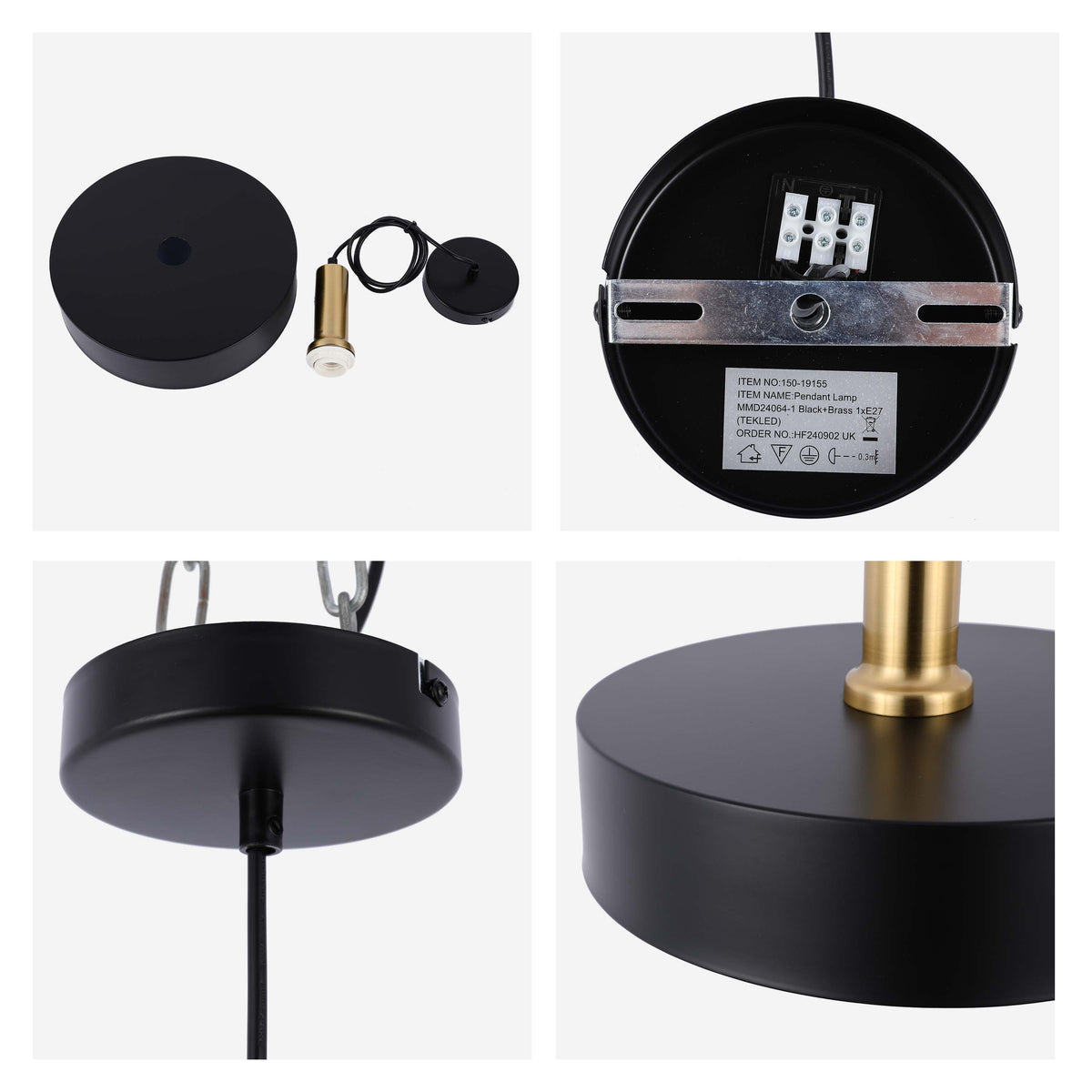 Lámpara colgante de techo moderna de latón negro, altura regulable, casquillo E27.