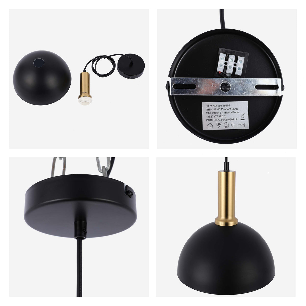 Lámpara colgante de techo moderna de latón negro, altura regulable, casquillo E27.