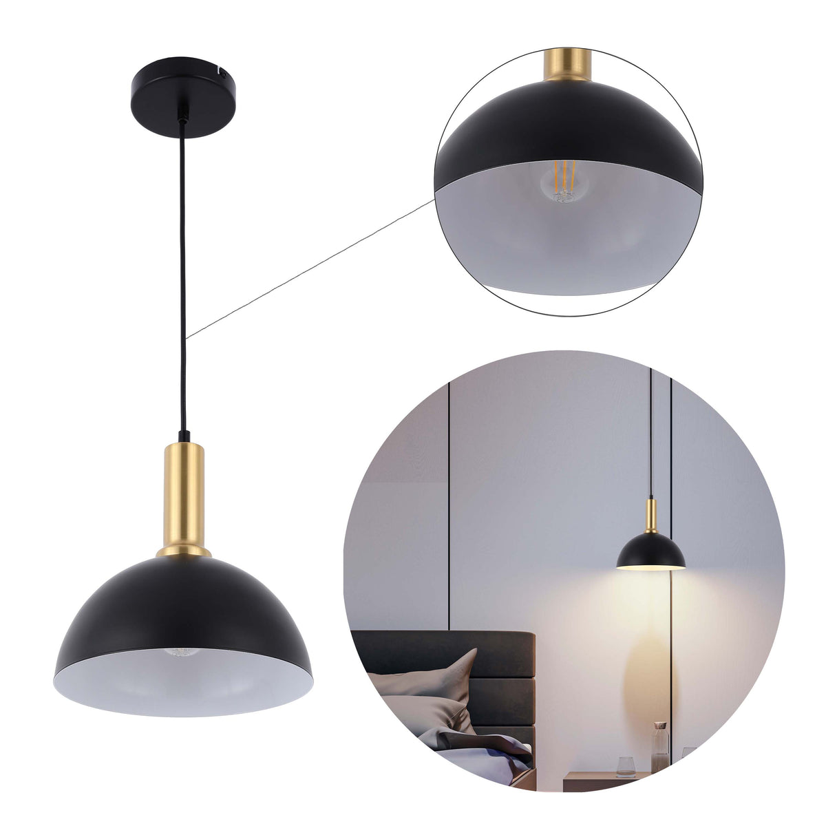 Lámpara colgante de techo moderna de latón negro, altura regulable, casquillo E27.