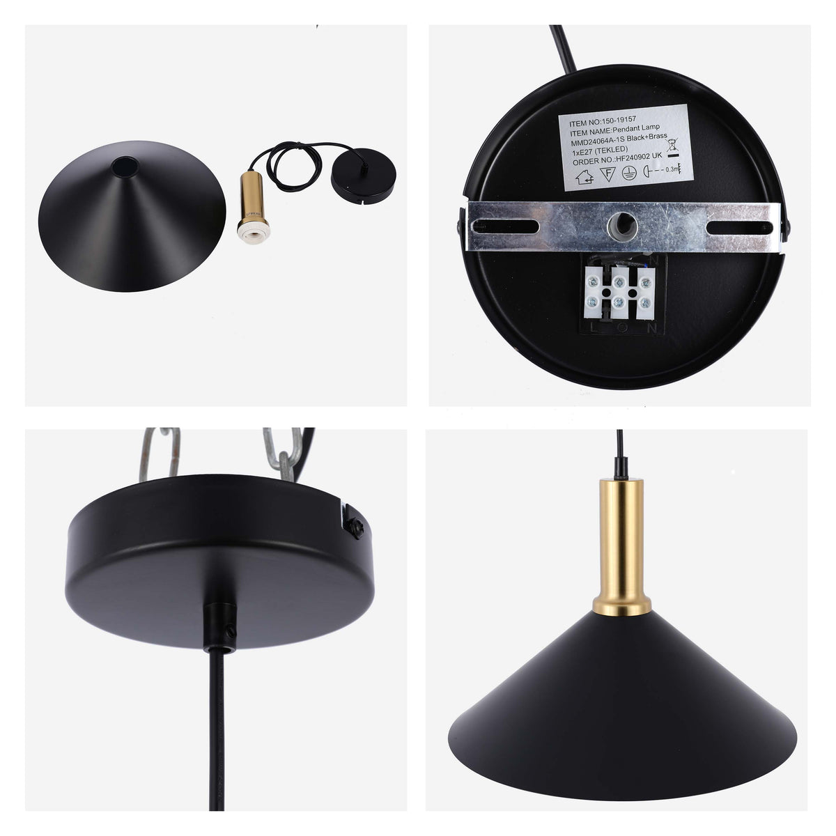 Lámpara colgante de techo moderna de latón negro, altura regulable, casquillo E27.
