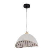 Lámpara colgante bohemia asimétrica con pantalla de lino beige y detalles negros, E27