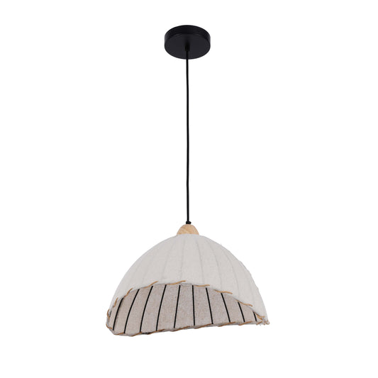Lámpara colgante bohemia asimétrica con pantalla de lino beige y detalles negros, E27