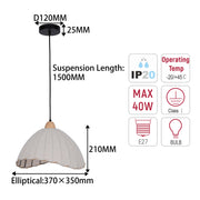 Lámpara colgante bohemia asimétrica con pantalla de lino beige y detalles negros, E27