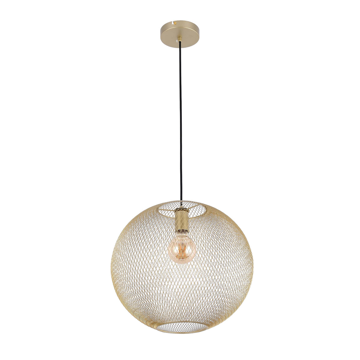 Lámpara colgante moderna de globo y malla metálica dorada, E27, 40/48 cm