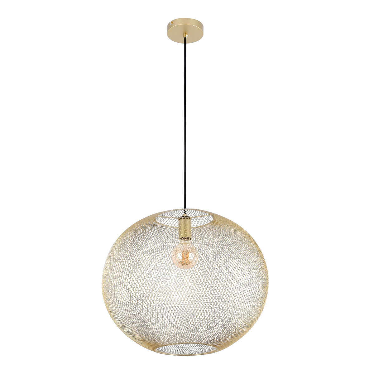Lámpara colgante moderna de globo y malla metálica dorada, E27, 40/48 cm