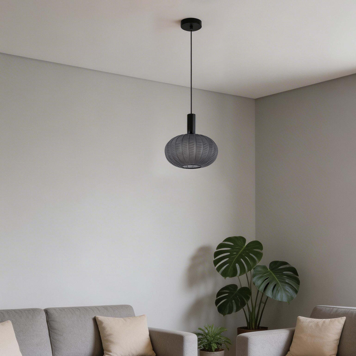 Lámpara colgante moderna de vidrio texturizado gris ahumado, E27 regulable